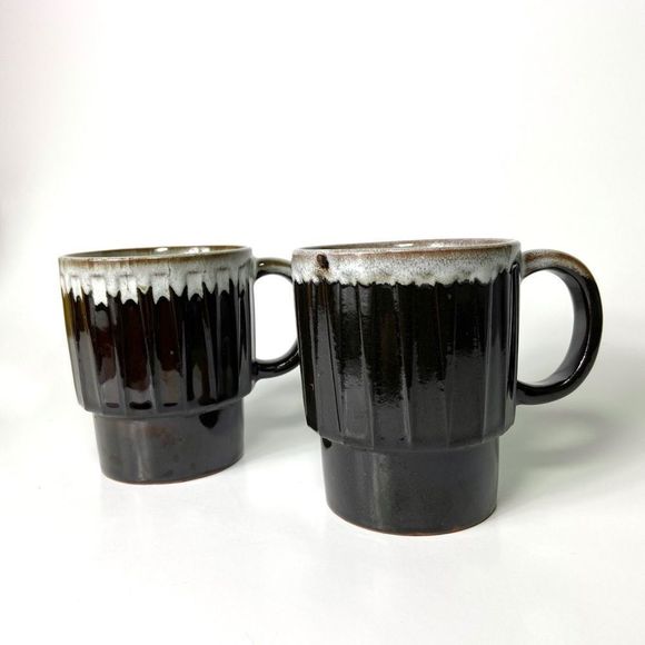 Vintage Kitchen Vintage Japanese Ceramic Mugs Brown Frosted Rim